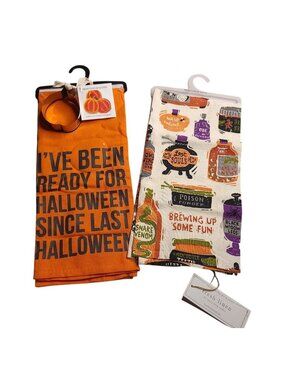 Primitives By Kathy Set Of 2 Halloween Kitchen Towels Pumpkin Cookie Cutter